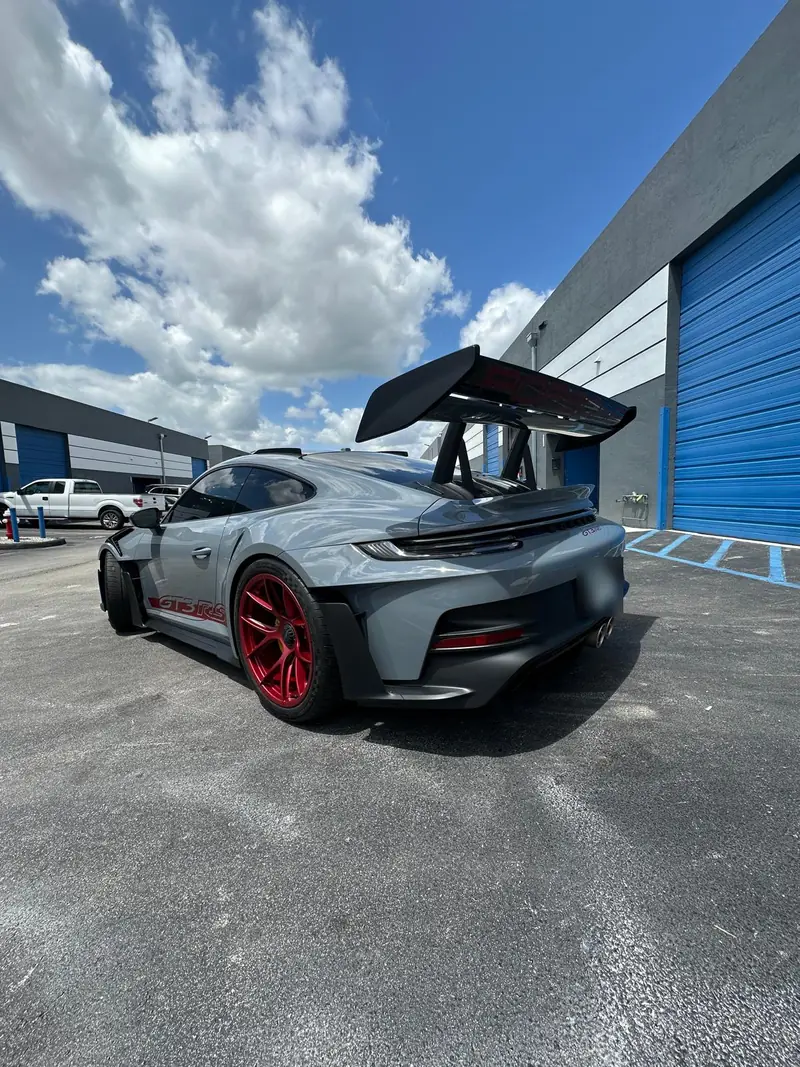 Rear view of a Porsche 911 GT3 RS with paint protection film